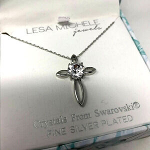 Lesa Michele Jewels Cross Necklace Crystals From Swarovski Fine Silver Plated